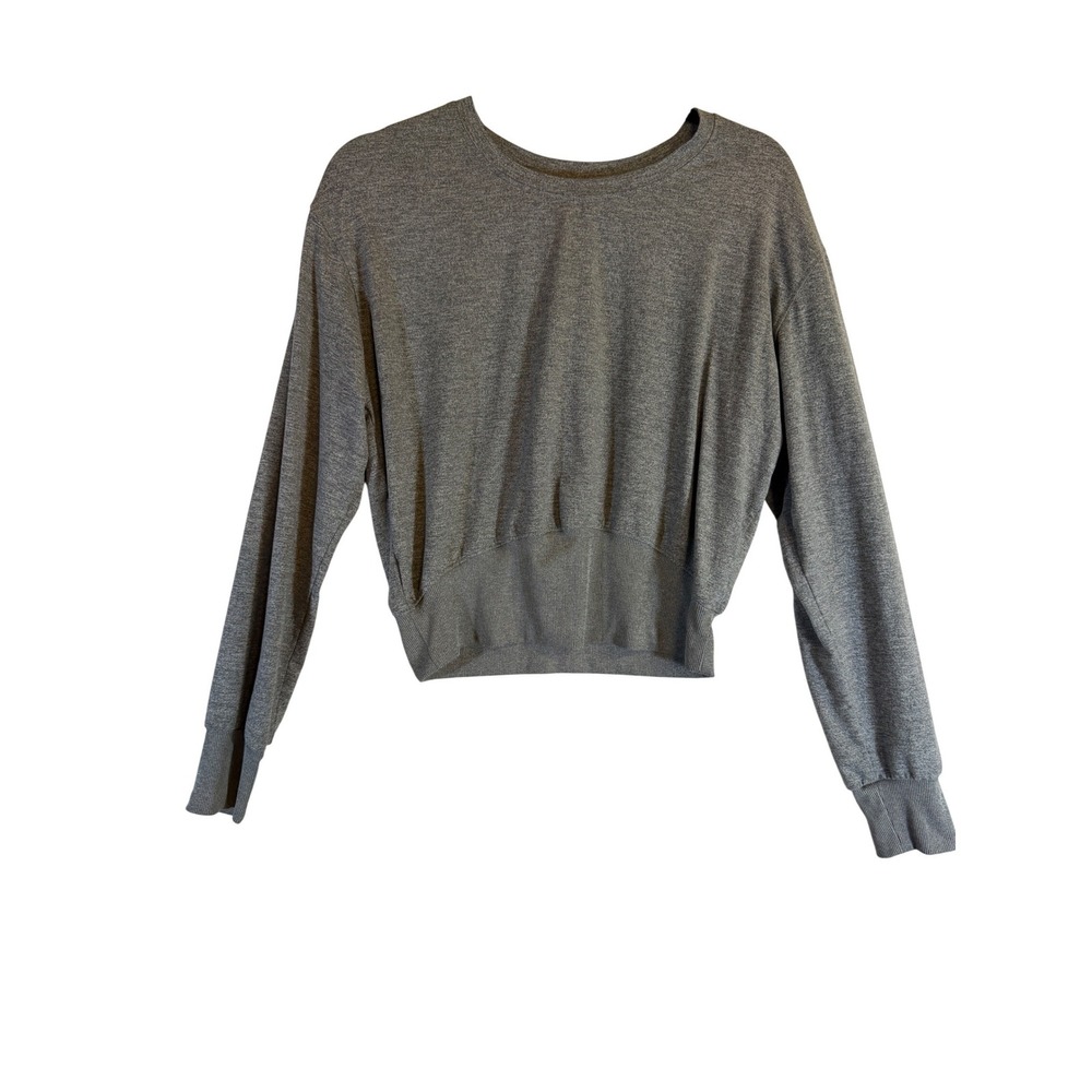 Freely Womens Cropped Long Sleeve Sweatshirt Heather Gray Ribbed Hem Size M